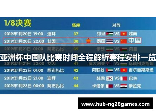 亚洲杯中国队比赛时间全程解析赛程安排一览